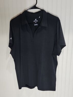 Antigua Black Short-Sleeve Polo with Open Collar